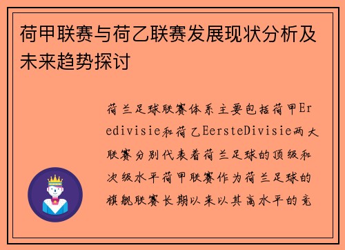 荷甲联赛与荷乙联赛发展现状分析及未来趋势探讨