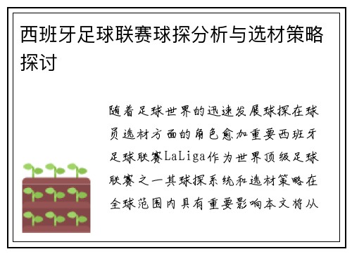 西班牙足球联赛球探分析与选材策略探讨